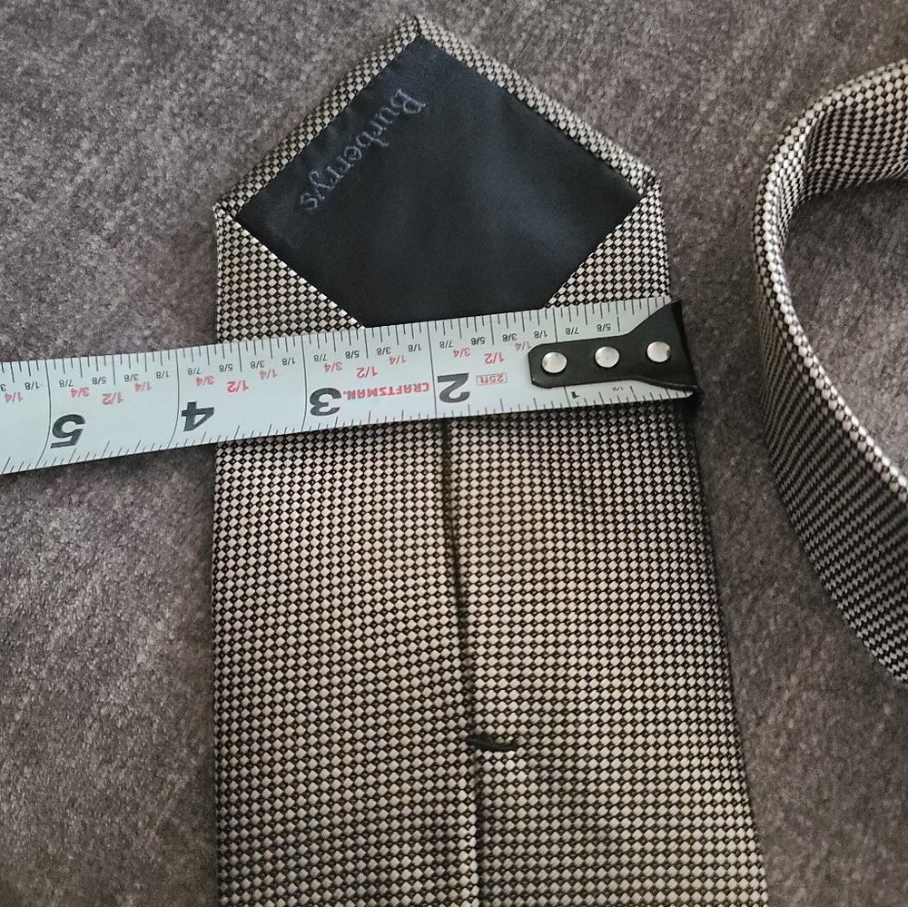 Burberry's London Made In Italy Rare Shiny Tan And Black Microcheck Tie, Silk - Picture 8 of 9